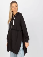 Black oversized long hoodie with slits