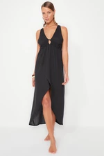 Trendyol Black Midi Weave Pleated Beach Dress