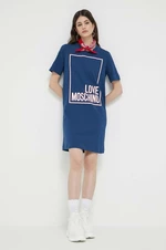 Bavlněné šaty Love Moschino tmavomodrá barva, mini