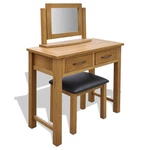 Solid Oak Wood Dressing Table with Stool