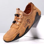 Men Microfiber Leather Breathable Hand Stitching Soft Sole Brief Elastic Laces Casual Driving Shoes