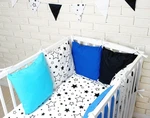 Baby Nellys Polštářkový mantinel s povlečením - hvězdičky, černá/bílá/modrá, vel. 120x90