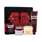 PRORASO Red After Shave Lotion darčeková kazeta voda po holení 100 ml + krém na holenie 150 ml + krém pred holením 100 ml + plechová dóza pre mužov