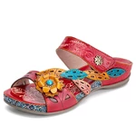 Socofy Retro Casual Flowers&Calico Comfy Flat Stripe Sandals