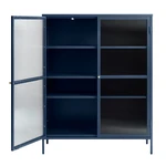 Modrá kovová vitrína Unique Furniture Bronco, výška 140 cm