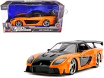 Hans Mazda RX-7 RHD (Right Hand Drive) Orange and Black "Fast &amp; Furious" Movie 1/24 Diecast Model Car by Jada