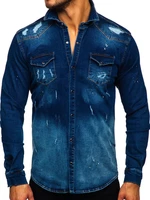 Tmavě modrá pánská džínová košile s dlouhým rukávem Bolf R802