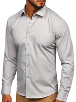 Světle šedá pánská elegantní košile s dlouhým rukávem Bolf 0001