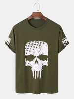 Men Skull & Letter Graphic Short Sleeve Retro Style Cool Street Soft Breathable T-Shirt