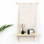 Macrame Plant Hanger Basket Hand Woven Tapestry Wood Pot Shelf Room Decoration