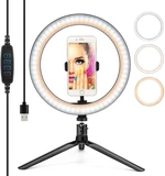 10 Inch LED Ring Light Dimmable Desktop Selfie Light Tripod Stand for YouTube Tiktok Video Live Stream Makeup Photograph