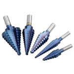 Drillpro 5pcs HSS Blue Nano Coating Step Drill Bit Set Multiple Hole 1/8 to 1-3/8 Inch 50 Sizes with Aluminum Case or Op