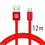 Adatkábel Swissten textil Micro-USB konektorom gyorstöltéssel, Red