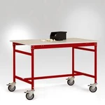 Manuflex LB4046.3003 Odkládací stolek ESD ZÁKLADNÍ mobilní s plastovým stolní deska v rubínově červená RAL 3003, Šxhxv: 1250 x 800 x 856 mm