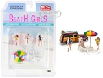 "Beach Girls" 5 piece Diecast Set (3 Figurines 1 Beach Chaise and 1 Beach Umbrella) for 1/64 Scale Models by American Diorama