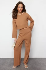 Trendyol Camel Piping Detailed Color Block Knitwear Two Piece Set