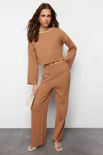 Trendyol Camel Piping Detailed Color Blocked Knitwear Top and Bottom Set