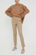 Kožené kalhoty 2NDDAY dámské, béžová barva, jednoduché, high waist