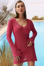 Trendyol Pink Fitted Mini Knitted Knitwear Look Beach Dress