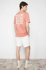 Trendyol Pale Pink Relaxed/Comfortable Cut Text Printed Short Sleeve 100% Cotton T-Shirt