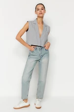Trendyol Blue Faded Effect Vintage džíny s vysokým pasem