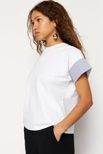 Trendyol White Relaxed Poplin Sleeve Detailed Knitted T-Shirt