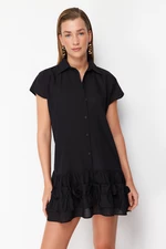 Trendyol Black Mini Woven Ruffle 100% Cotton Beach Dress