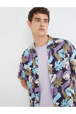 Koton Summer Shirt with a Floral Print Classic Collar Short Sleeved
