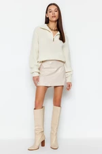 Trendyol Beige Faux Leather Mini Woven Skirt