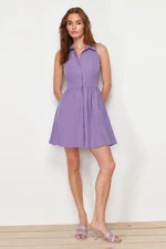 Trendyol Purple Waist Opening Woven Mini Shirt Dress