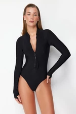 Trendyol Black Zippered Long Sleeve Regular Swimsuit