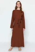 Trendyol Brown Belted Woven Dress