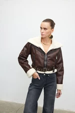 VATKALI Leather jacket with faux für lining