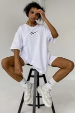 Madmext White Oversized Printed T-Shirt