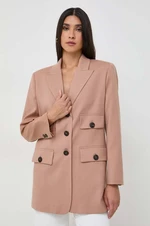 Vlněná bunda Pinko béžová barva, jednořadá, hladká