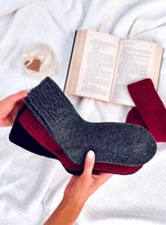 Dámske vlnené ponožky trojbalenie - sivá/čierna/červená