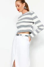 Trendyol Gray Crop Basic Striped Knitwear Sweater