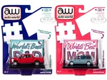 2018 Ford F-150 Pickup Truck Red and 1984 Dodge Caravan Minivan Blue Metallic "Worlds Best Mom and Dad" Set of 2 Pieces 1/64 Diecast Model Cars by Au