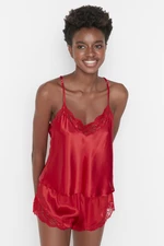 Trendyol Red Lace Detailed Satin Woven Pajamas Set