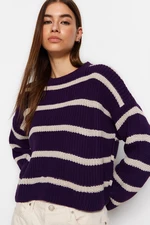 Trendyol Light Purple Crop Basic Sweter z dzianiny w paski