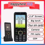 GSM 4 SIM Cards Four Standby Portable Radio MP3 MP4 Camera Big Torch Recorder China Cheap Telephones Russian Keyboard