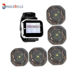 Restaurant Pager Wireless Calling System 5 Single Key Button Transmitters + 1 Wrist Watch Receiver Frequency 433MHz Black