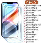 4PCS Screen Protector for iPhone 14 12 11 Pro Xs Max Protective Glass for iPhone XR 13 12 Mini 7 8 6S Plus SE 2020 X Glass