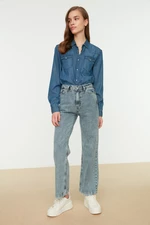 Trendyol Light Blue 100% Cotton High Waist Jeans With Button Closure