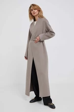 Vlnený kabát Calvin Klein béžová farba, prechodný, bez zapínania