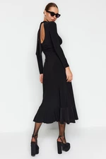 Trendyol Black Maxi Oversized Knit Dress with Ruffles Pleats and Plunging Neck Skirt