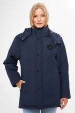 Dámský námořnicky modrý maskovací kabát a parka River Club s kapucí, nepromokavý a větruodolný, zimní.
