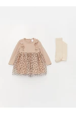 LC Waikiki Crew Neck Long Sleeved Printed Baby Girl Dress and Pantyhose 2-Pair Set LC Waikiki Crew Neck Long Sleeved Printed Baby Girl Dress and Pantyhose 2-Pair Set