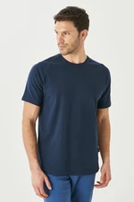 AC&Co / Altınyıldız Classics Men's Navy Blue Long Fit Crew Neck Short Sleeve Cotton T-Shirt.