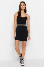 Trendyol Black Button Detailed Crop Straps, Crepe Knitting Bottoms and Tops Set